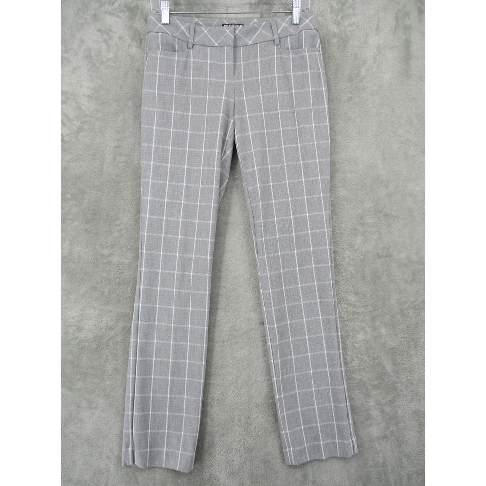 Express Pants Womens 2 Columnist Plaid Office Trouser Career Stretch Gray Knit